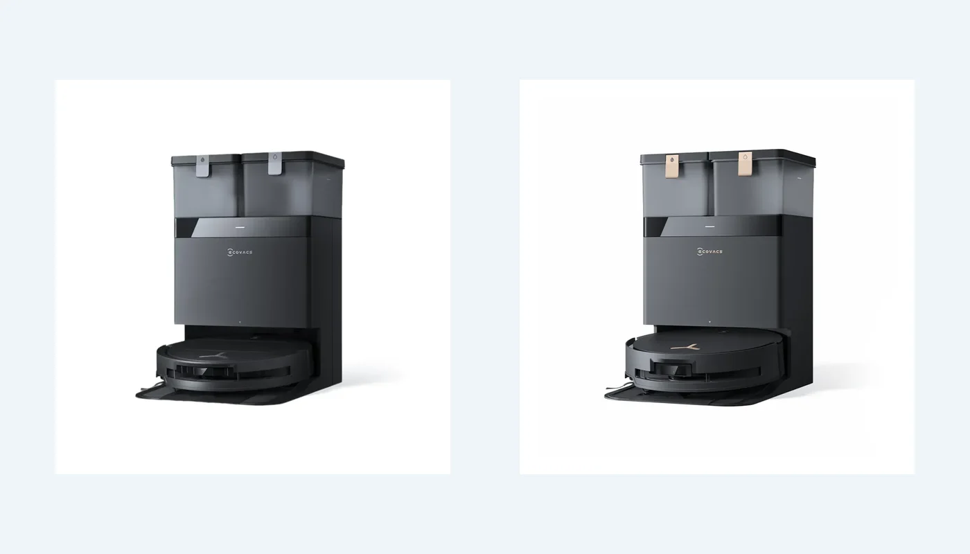 ECOVACS DEEBOT T50 OMNI and X8 PRO OMNI robot vacuums shown side by side